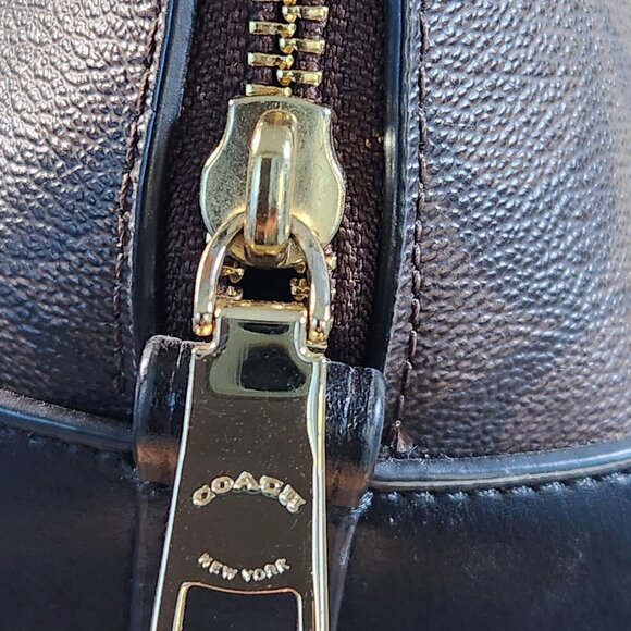 Like New Coach Signature C's Brown & Black Satchel Handbag Purse - Picture 6 of 14